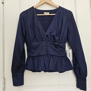 Jason Wu Satin V Neck Button Up Blouse